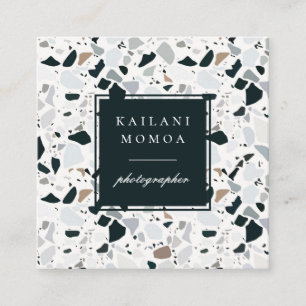Modern Natural Blue Terrazzo Pattern Square Business Card