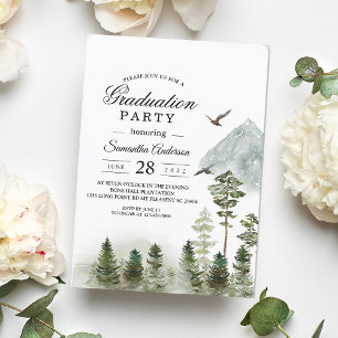 Modern Nature Green Forest   Watercolor Trees Invitation
