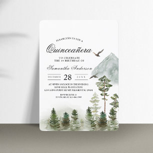 Modern Nature Green Forest   Watercolor Trees Invitation
