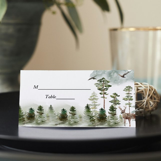 Modern Nature Green Forest | Watercolor Trees Place Card (Creator Uploaded)