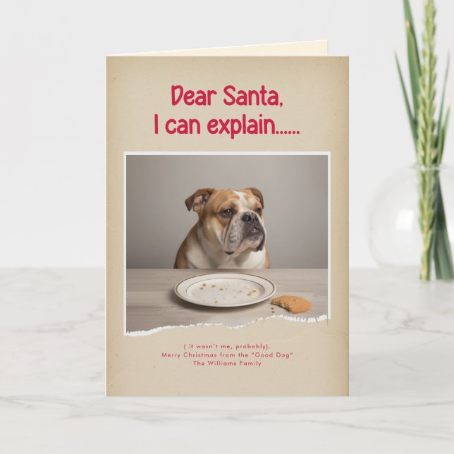 Modern Naughty Funny Dog Photo Christmas Folded Card (Front)