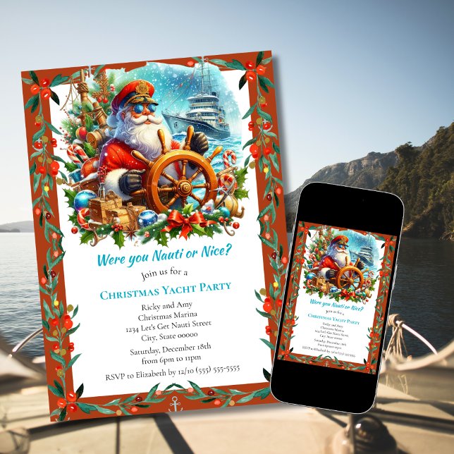 Modern Nauti or Nice Santa Christmas Yacht Party Invitation (Creator Uploaded)