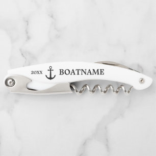 Modern Nautical Anchor Black and White Custom Name Corkscrew