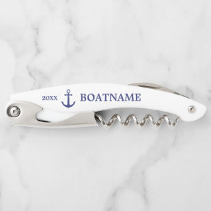 Modern Nautical Anchor Blue and White Custom Name  Corkscrew