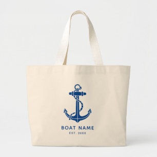 Modern Nautical Anchor Boat Name Custom Large Tote Bag