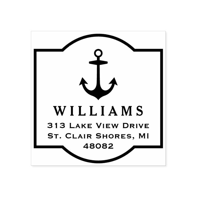 Modern Nautical Anchor Frame Return Address Rubber Stamp (Imprint)