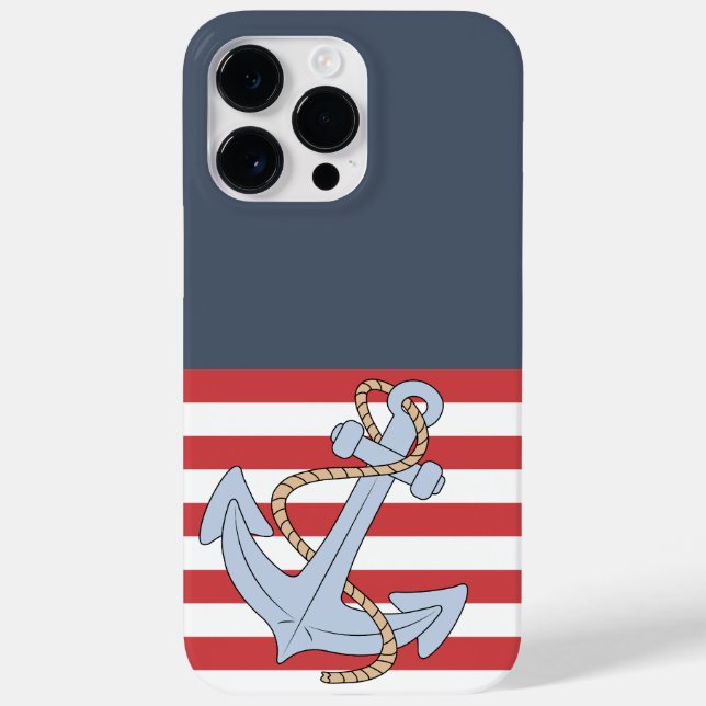 Modern nautical Anchor Striped Blue and red cute Case-Mate iPhone Case (Back)