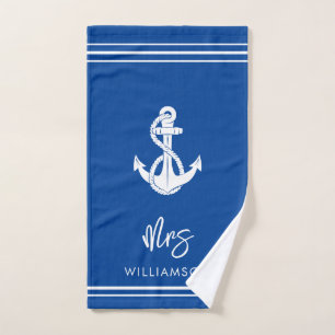 Modern Nautical Boat Anchor Wedding Bride Hand Towel