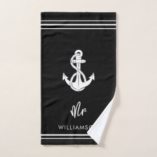 Modern Nautical Boat Anchor Wedding Bridegroom Hand Towel