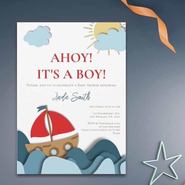 Modern Nautical Boat Baby Shower Invitation (Creator Uploaded)
