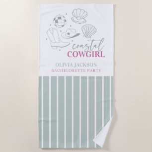 Modern Nautical Coastal Cowgirl Bachelorette Party Beach Towel