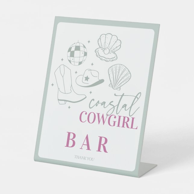 Modern Nautical Coastal Cowgirl Bachelorette Party Pedestal Sign (Front)