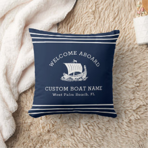 Modern Nautical Custom Boat Name & Ship Logo Cushion