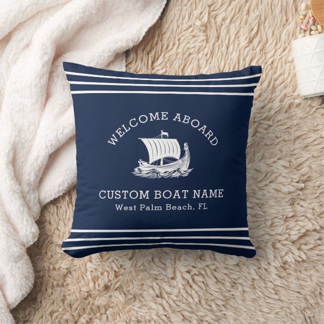 Modern Nautical Custom Boat Name & Ship Logo Cushion (Blanket)