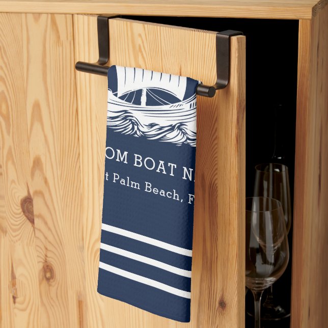 Modern Nautical Custom Boat Name & Ship Logo Tea Towel (Thirds Fold)