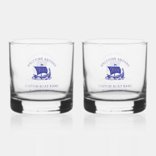 Modern Nautical Custom Boat Name & Ship Logo Whiskey Glass