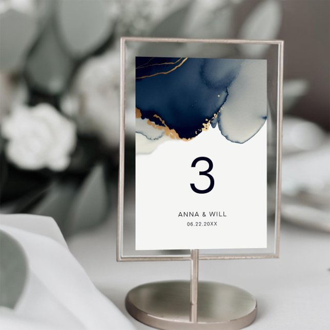 Modern Nautical Elegant Navy Blue Beach Wedding Table Number (navy wedding table number modern romantic elegant bohemian nautical beach ocean boho summer winter)