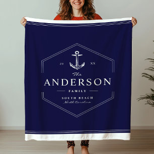 Modern Nautical Family Anchor Boat Sailor Beach Fleece Blanket