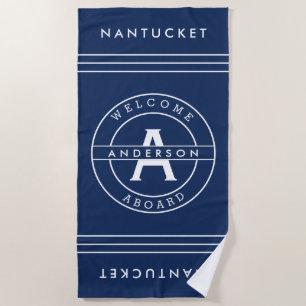 Modern Nautical Family Monogram Initial Typography Beach Towel