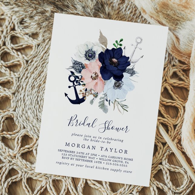 Modern Nautical | Floral Anchor Bridal Shower Invitation (Creator Uploaded)