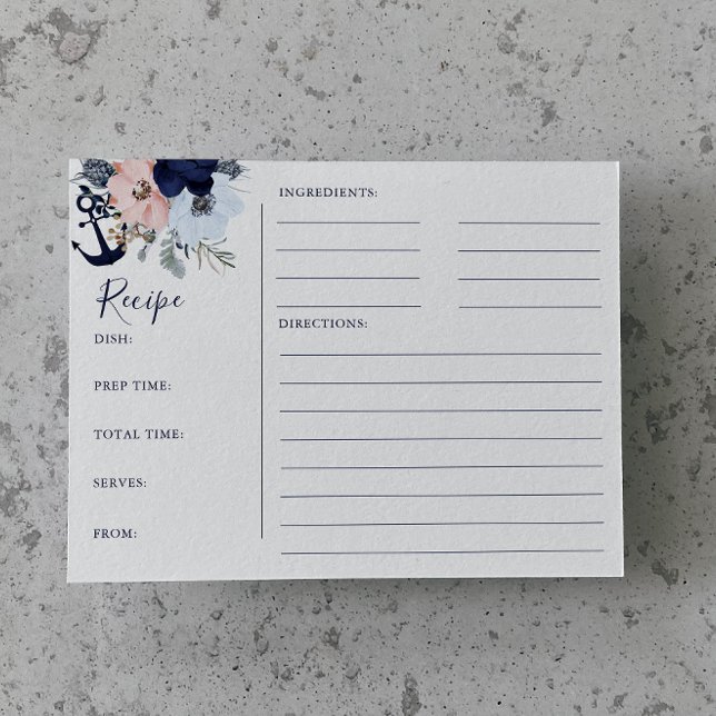 Modern Nautical Floral Anchor Shower Recipe Cards (Creator Uploaded)