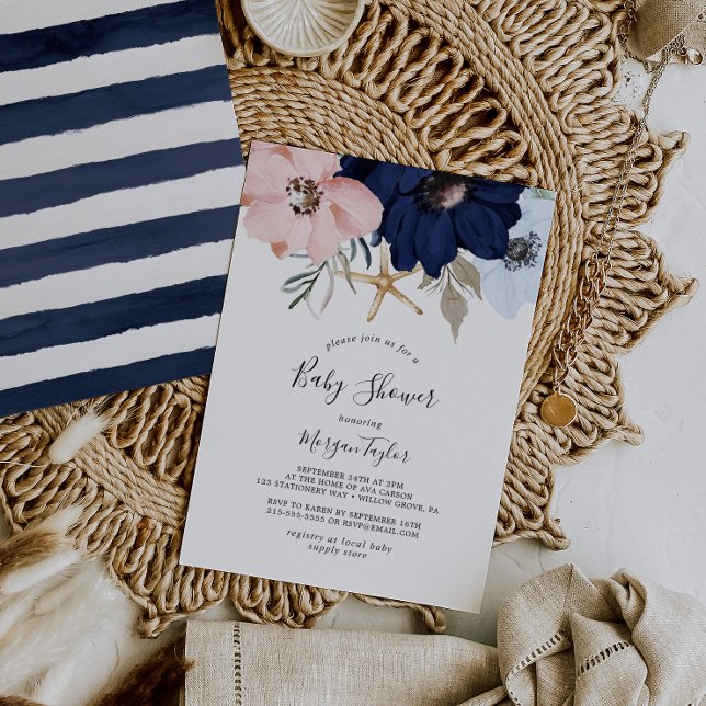 Modern Nautical | Floral Baby Shower Invitation (Creator Uploaded)