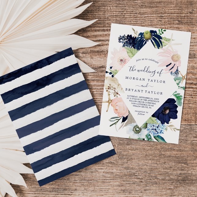 Modern Nautical | Floral Diamond Geometric Wedding Invitation (Creator Uploaded)