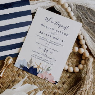 Modern Nautical   Floral Elopement Reception Invitation