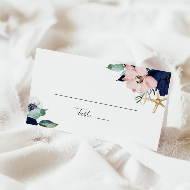 Modern Nautical | Floral Folded Wedding Place Card (Creator Uploaded)