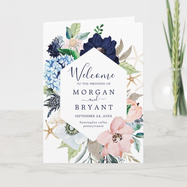 Modern Nautical | Floral Folded Wedding Programme (Front)