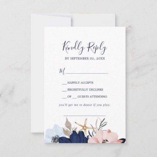 Modern Nautical | Floral Song Request RSVP Card (Front)