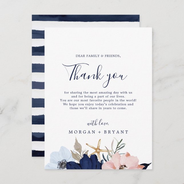 Modern Nautical | Floral Thank You Reception Card (Front/Back)