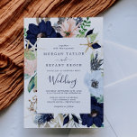 Modern Nautical | Floral Wedding Invitation<br><div class="desc">This modern nautical floral wedding invitation card is perfect for a cruise or beach wedding. The whimsical design features blush pink and navy blue watercolor flowers with gold starfish accents,  giving it a beachy vibe.</div>