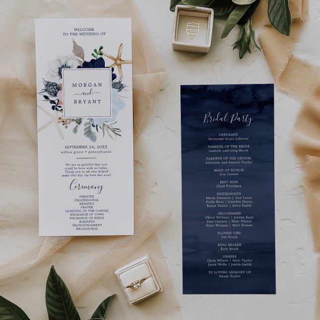 Modern Nautical | Floral Wedding Program Programme (Creator Uploaded)
