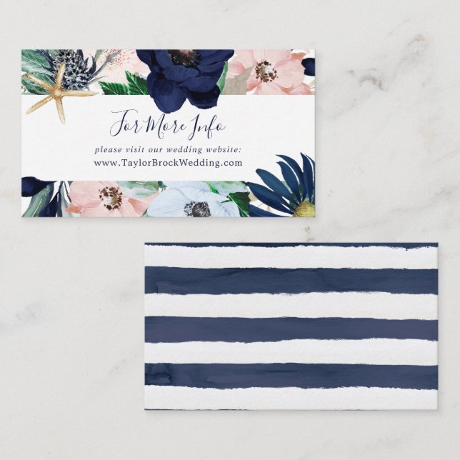 Modern Nautical | Floral Wedding Website Enclosure Card (Front/Back)