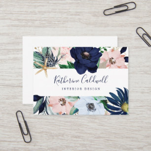 Modern Nautical Floral White Back Business Card