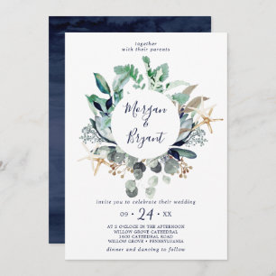 Modern Nautical Greenery All In One Wedding Invitation