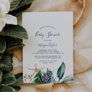 Modern Nautical Greenery Baby Shower Invitation
