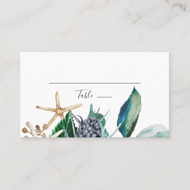 Modern Nautical | Greenery Flat Wedding Place Card (Front)