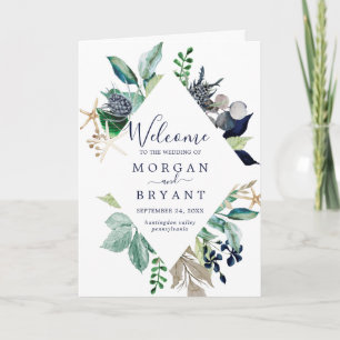 Modern Nautical Greenery Folded Wedding Programme