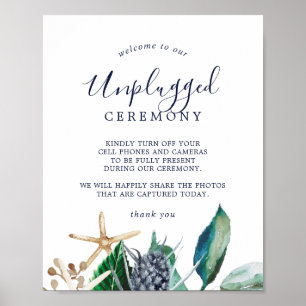 Modern Nautical Greenery Unplugged Ceremony Sign