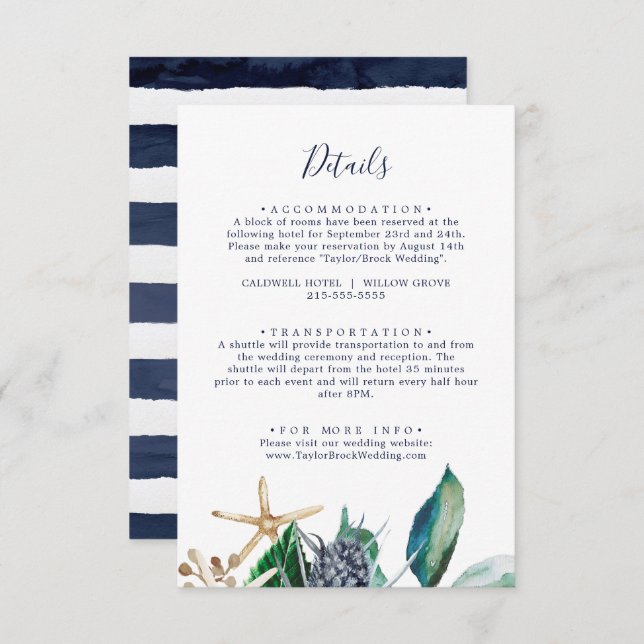 Modern Nautical | Greenery Wedding Details Enclosure Card (Front/Back)