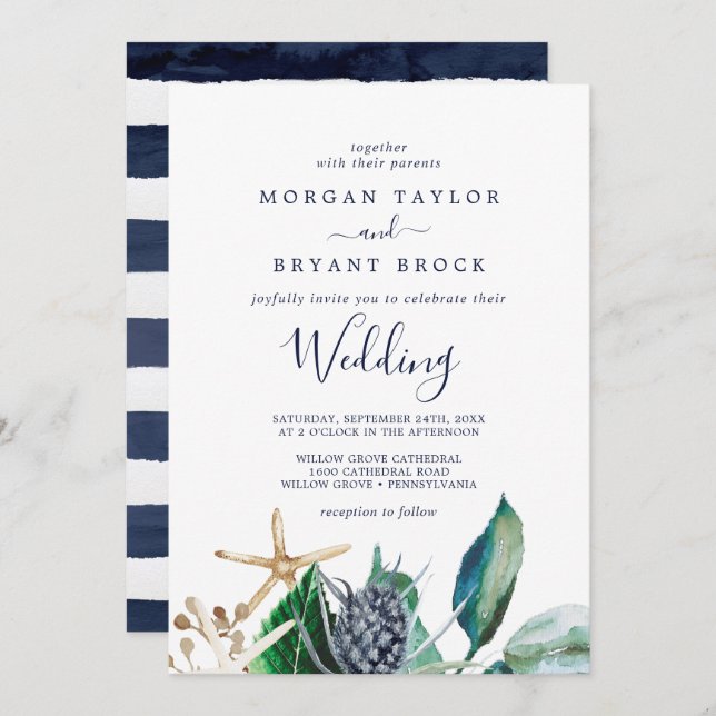 Modern Nautical | Greenery Wedding Invitation (Front/Back)