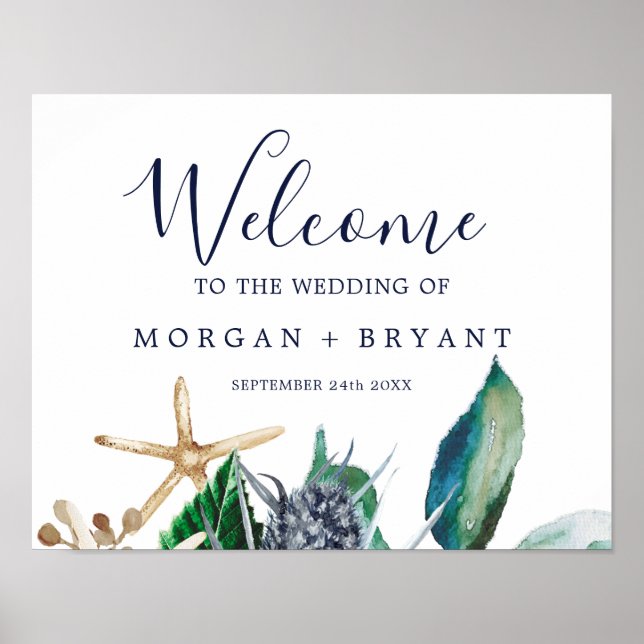 Modern Nautical | Greenery Wedding Welcome Poster (Front)