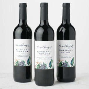 Modern Nautical Greenery Wedding Wine Label