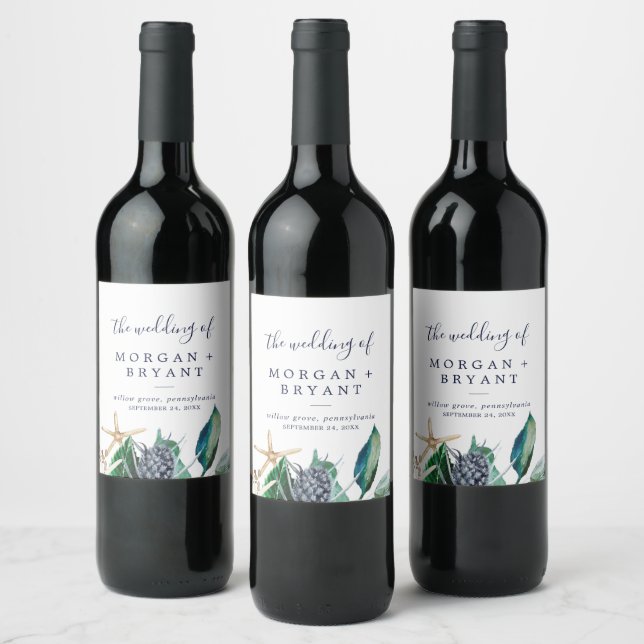 Modern Nautical | Greenery Wedding Wine Label (Bottles)