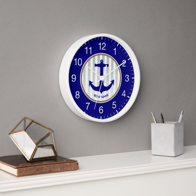 Modern Nautical Navy Blue Anchor Clock (Office)