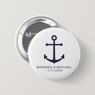 Modern Nautical Navy Blue Anchor Wedding Favor 6 Cm Round Badge
