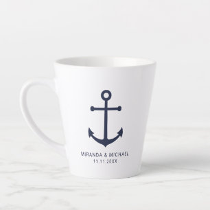 Modern Nautical Navy Blue Anchor Wedding Favour Co Latte Mug
