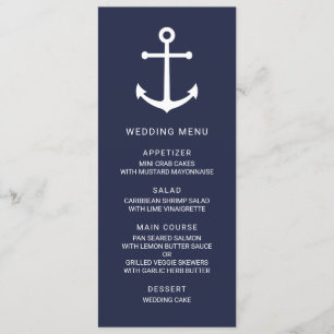 Modern Nautical Navy Blue Anchor Wedding Menu